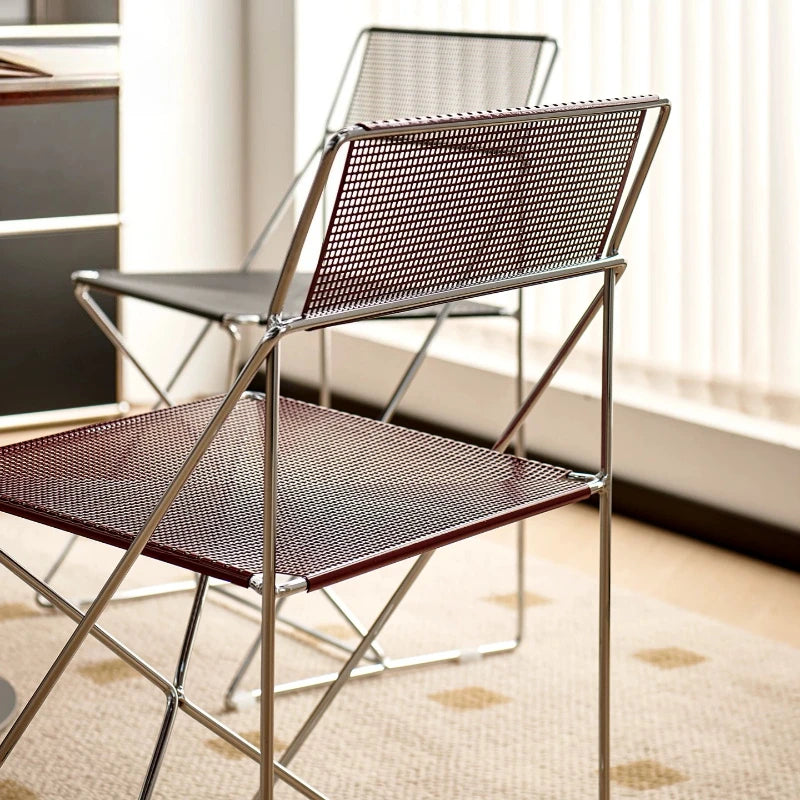 Korean Iron Dining Chair with Backrest Modern Minimalist Stackable Chair for Kitchen Designer Creative Metal Seat for Restaurant