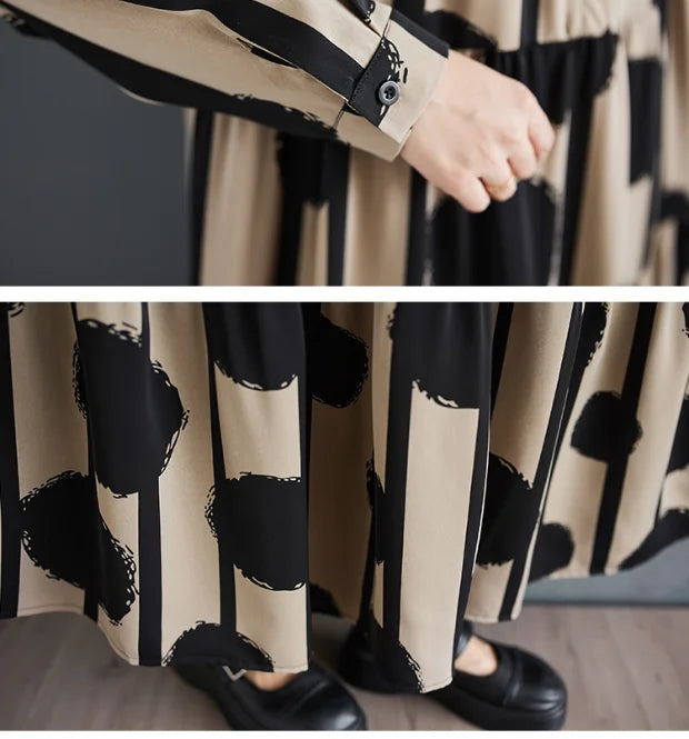 Ele Long Dr Women's Spring Autumn High Waist A-Line Polka Dot Print Maxi Skirt Faionable Bell Sve High Ne