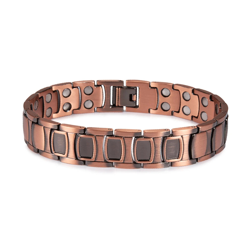 Pure Copper Magnetic Bracelet for Men Vintage Artificial Turquoise 14mm Wide Bracelets Benefits Chain Link Jewelry Waterproof