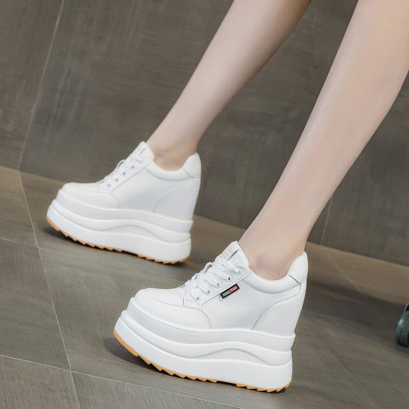 13cm Microfiber Leather Women Casual Shoes Chunky Sneakers Platform Wedge Heel Women Leisure Shoes Fall pring  Sneaker Women