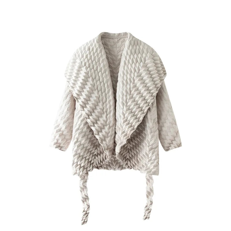 Miyake Pleated Top, Women's Solid Color Short Jacket, Handmade Pleated Versatile Loose Version, Lapel Cardigan, Autumn New Style