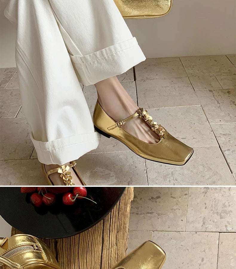 Ods Lolita Shoes 3cm Heels Square Toe Lace-Up Classic Style Sandals Ladies Slip On Shallow Mouth 2025 Mary Jane 5cm Gold Retro