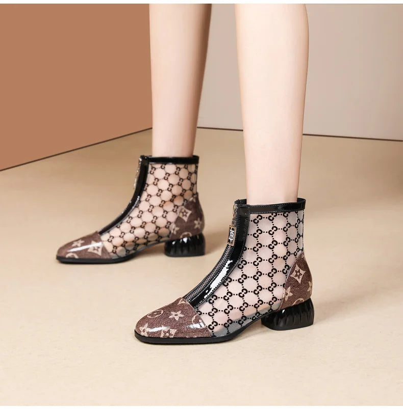 Super Trendy Mesh Boots Hollow Mesh Summer Sandals Pointed Toe Roman Women's Shoes35 to  43