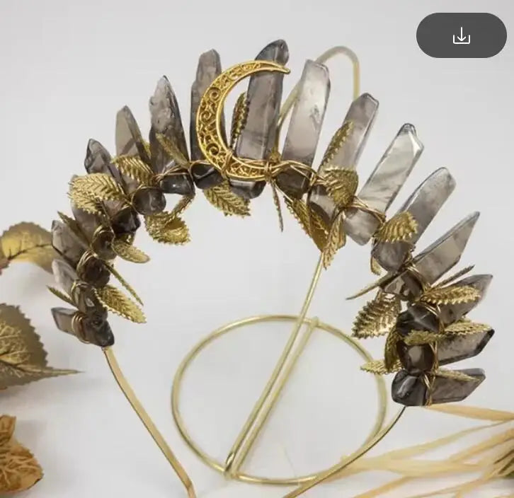 Natural Crystal Quartz Druzy Headband Wand Hairpin Crown Tiara Gothic Moon Raw Stone Headwear Woman Wedding Hair Accessories