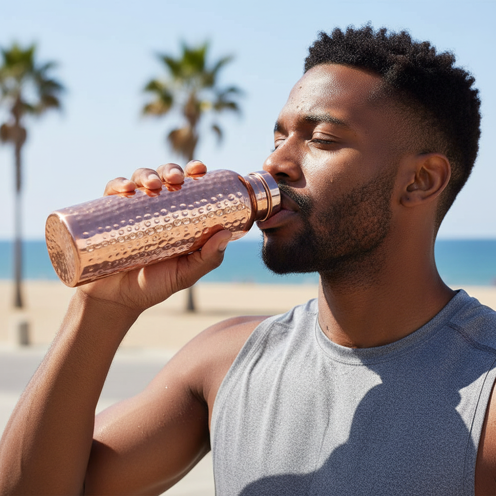 800ML Copper Water Bottle Anti-Slip Silicone Base Thermal Insulation Leakproof Sports Bottle One-Click Open Lid