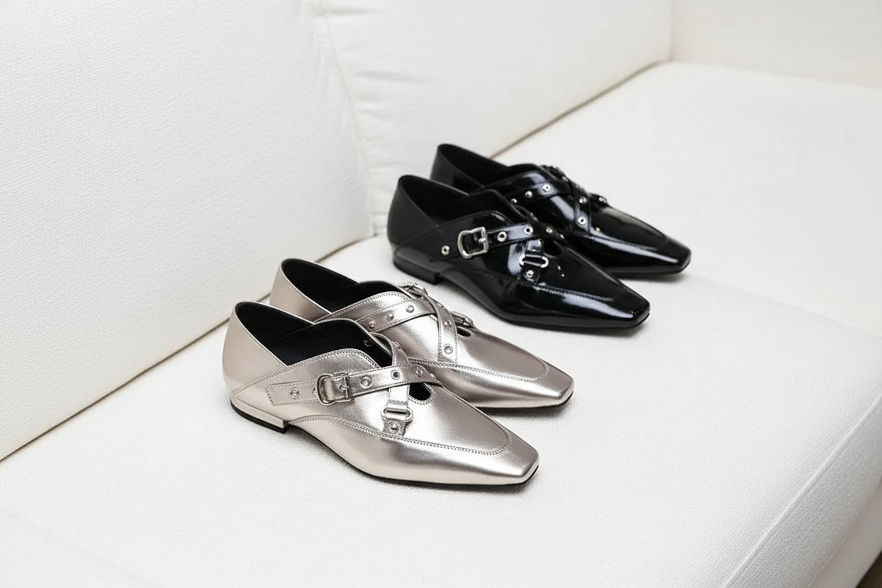 Women Pumps Shoes Low Heels Square Toe leather Pumps Ladies Casual leather Shoes Walk