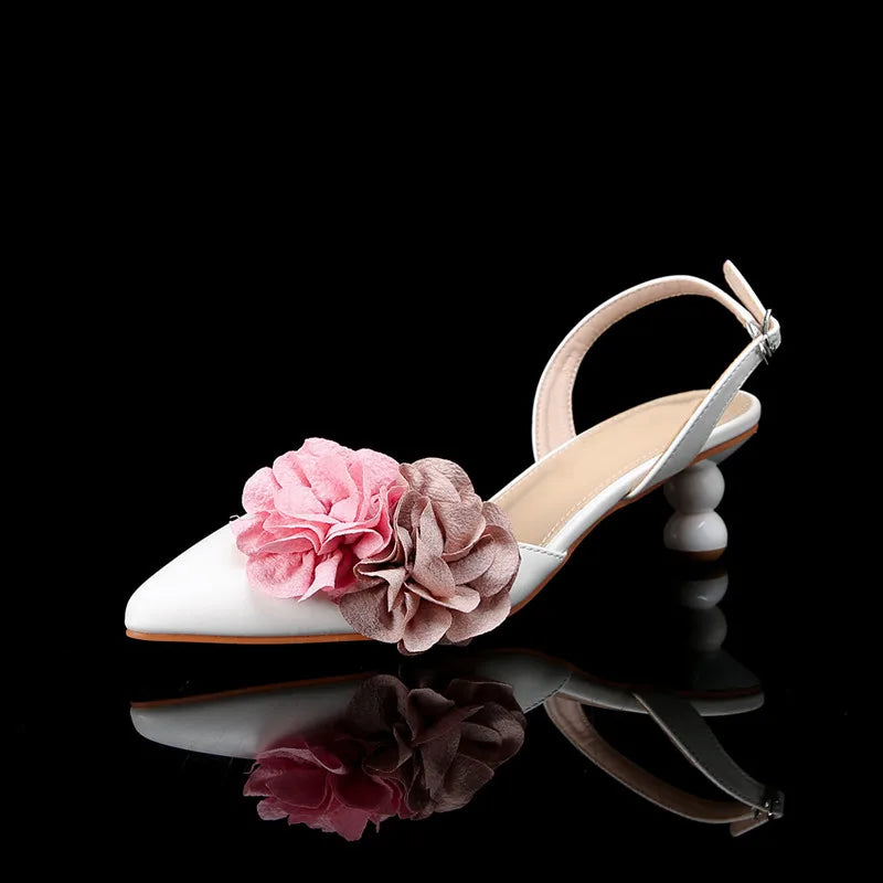 Fashion Flowers Mixed-colors Slingbacks Women Pumps Elegant Pointed toe 5cm High heels Spring Summer Gilrs Party Banquet Shoes