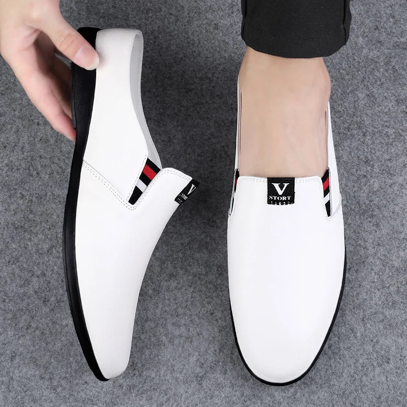 Men's Leather Black Half Leather Shoes Fashion Non-slip Half Trailer Men Sandals Moccasin Breathable Soft Flats Men Driving Shoe