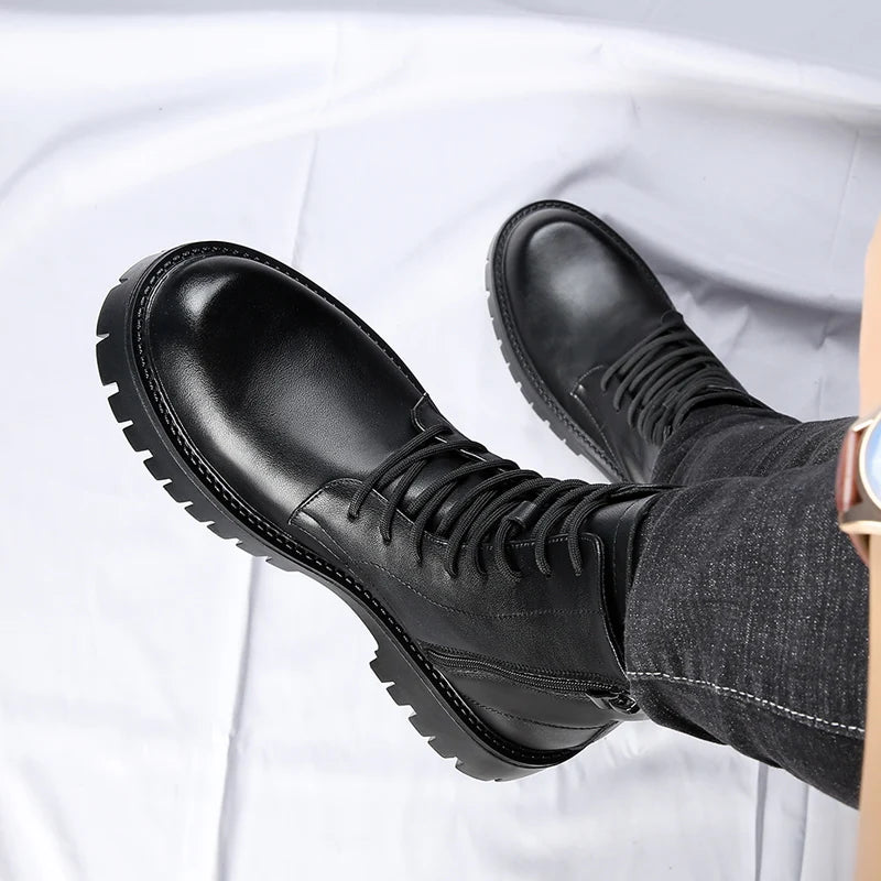 Men's English Style Thick Sole Design Men Boots Luxury High End Top Layer Leather Brand Famous Chelsea High Quality Casual Boots