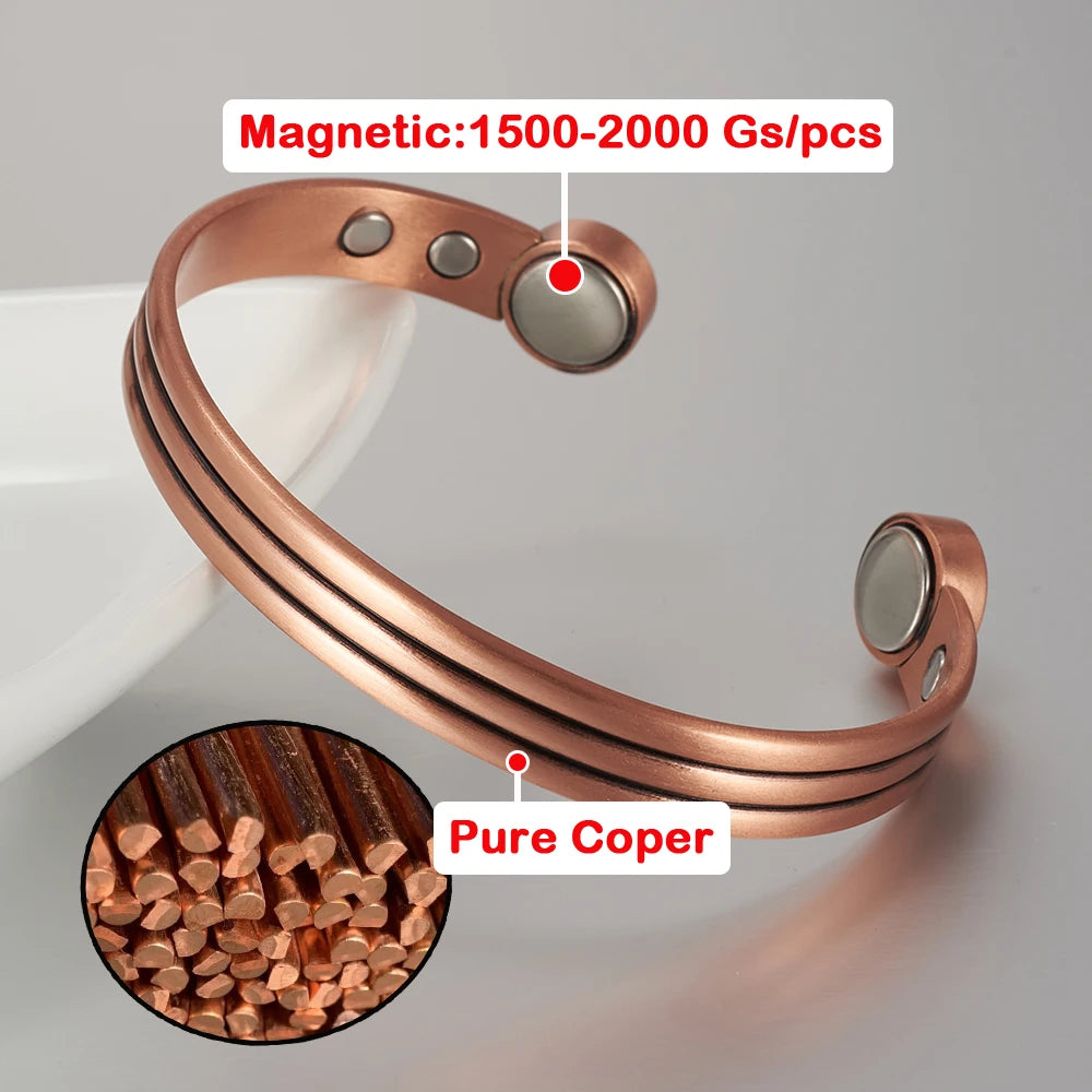 Vinterly Pure Copper Bracelet Men Women Adjustable Vintage Stripe Magnetic Bangle Arthritis Health High Magnet Jewelry Resizable