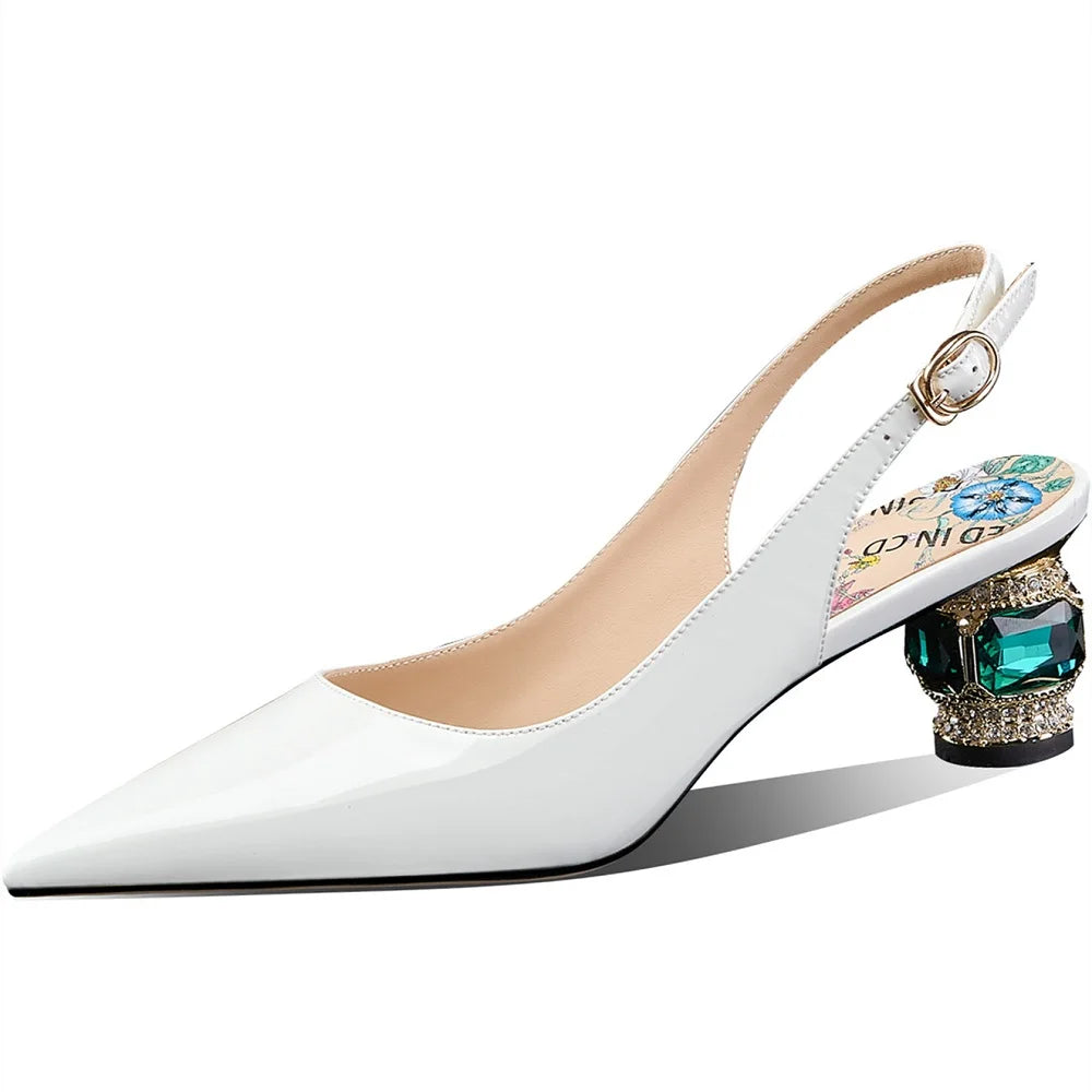 Dilalula 2025 Patent Cow Leather Crystal Heels Sandals Women Pointed Toe Office Ladies Party Dating Wedding Sandals Plus Size