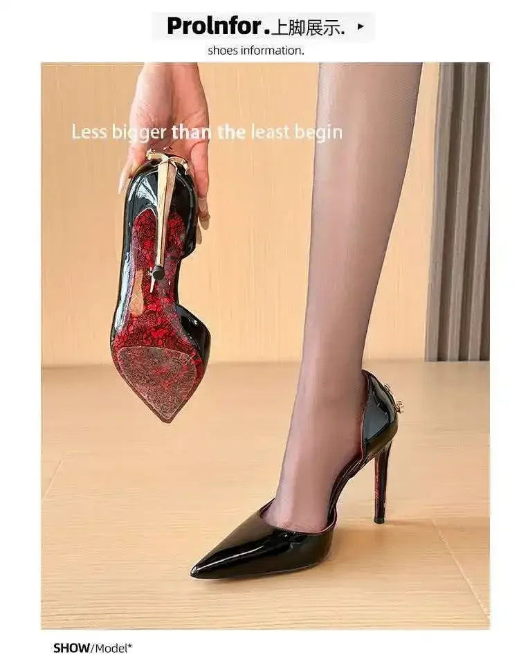 8CM Fashion Womens High Heel High Quality Metal Scepter Stiletto Pointed Leather Women Shoes Premium Single Shoes for Women