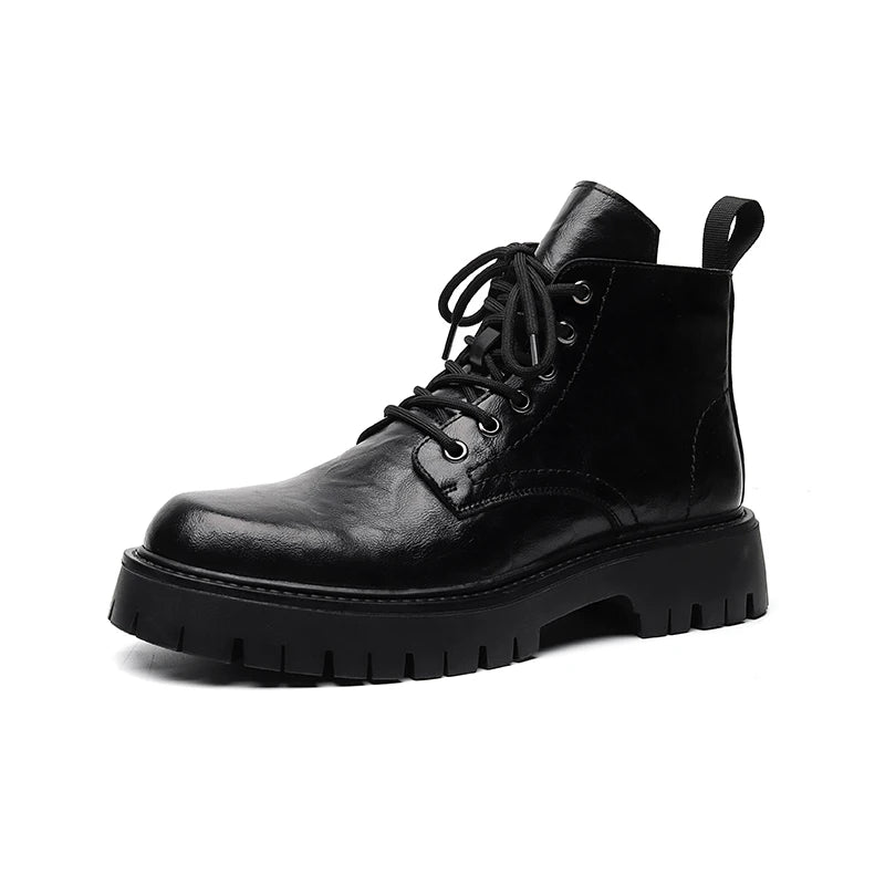 New Fashion Lace Up Casual Mens Boots Mens Thick Sole Ankle Boots Trendy Comfortable Mens Classic Black/Brown Motorcycle Boots