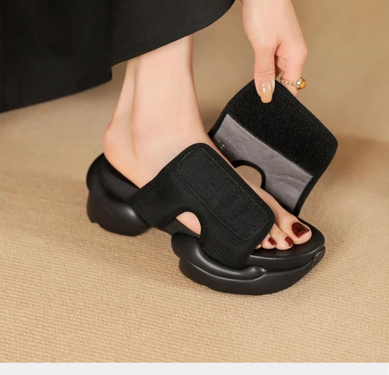 Ods Chic Women Real Genuine Leather Sandals Thick Sole Chunky Heels Goth Shoes Summer Ladies Flat Platform Sandal Punk Slide4142