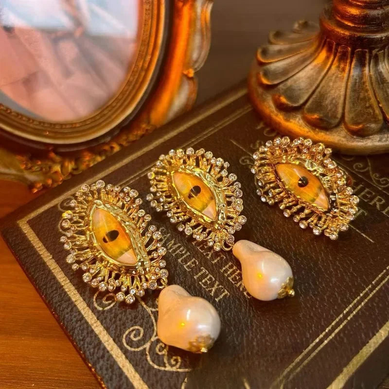 NISHIZAWA Earrings & Ring set for Women Hyperbole Eye Tassels Palace Style Vintage Luxury Aretes De Mujer Pearls Fashion Party Jewelry