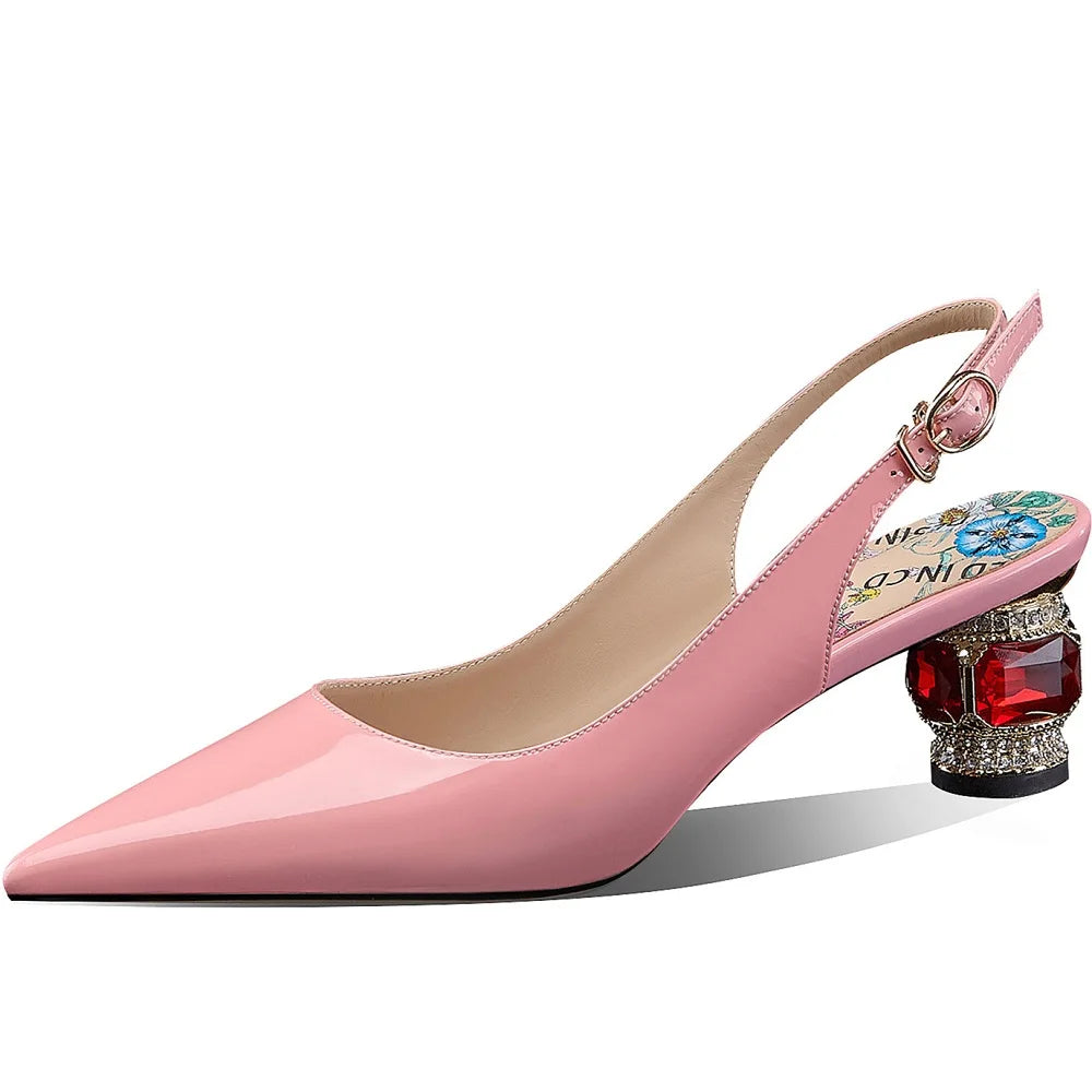 Dilalula 2025 Patent Cow Leather Crystal Heels Sandals Women Pointed Toe Office Ladies Party Dating Wedding Sandals Plus Size
