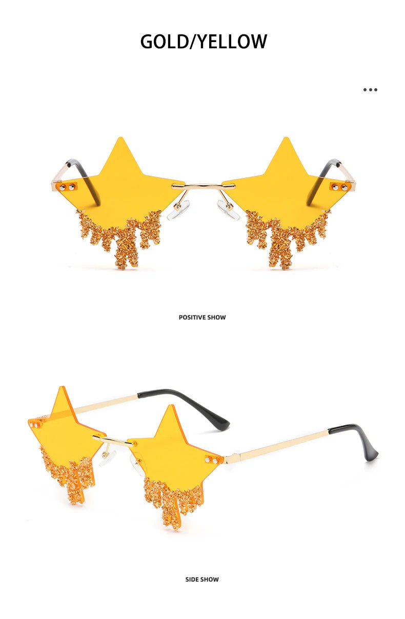 Shiny Luxury Diamonds Sunglasses Women Men Trends Punk Rimless Sun Glasses Female Personality Rhinestone Eyewear Shades UV400