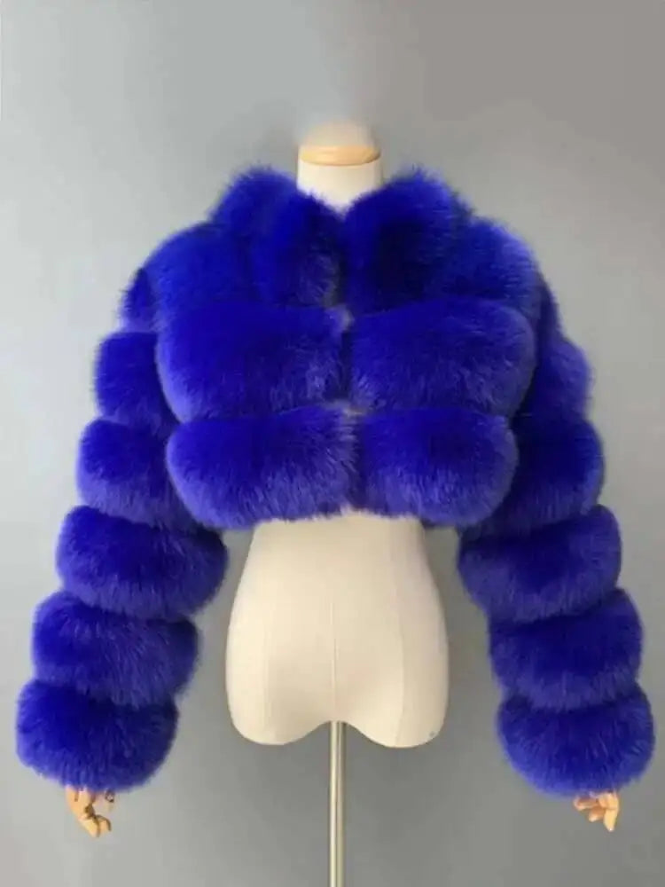 DEAT Fashion Women's Faux Fur Coat Stand Neck Long Sleeve Zipper Short Solid Color Thick Warm Jackets Winter 2024 New 7AB6434
