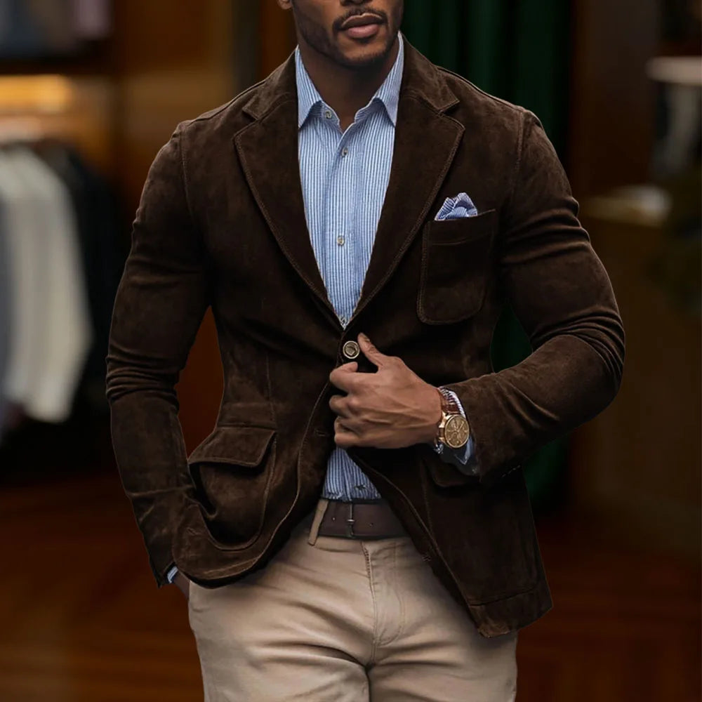 chamois leather Man Blazers Single breasted Suit Jacket Men's Outdoor Casual Sports Slim fit Coat Brown men's top