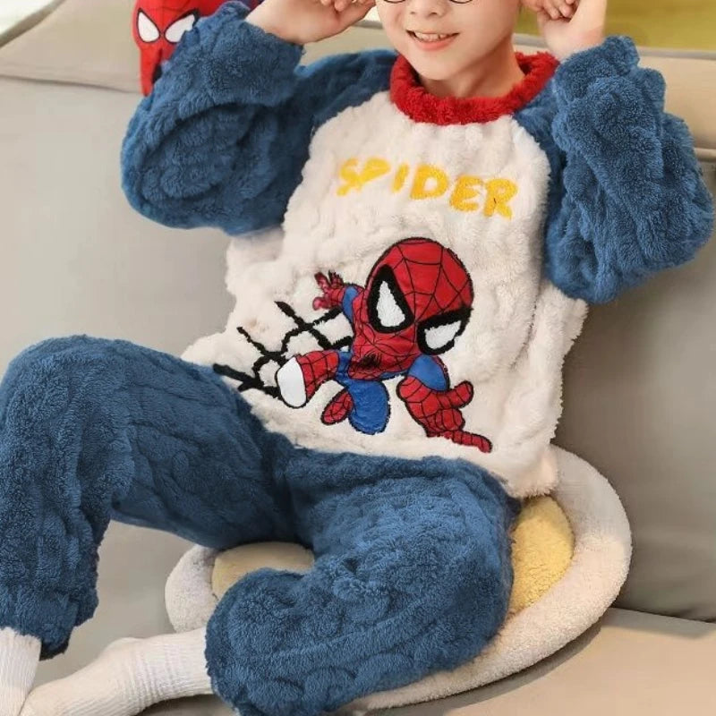 Autumn/Winter Disney Children Clothes Boys Sleepwear Set Flannel Thick Warm Pants Set Pajamas Two Pieces Kids Clothes Spiderman