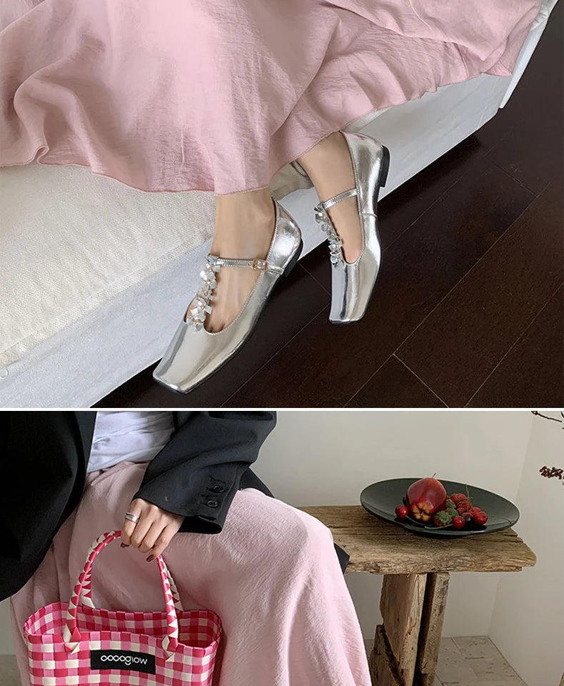 Ods Lolita Shoes 3cm Heels Square Toe Lace-Up Classic Style Sandals Ladies Slip On Shallow Mouth 2025 Mary Jane 5cm Gold Retro