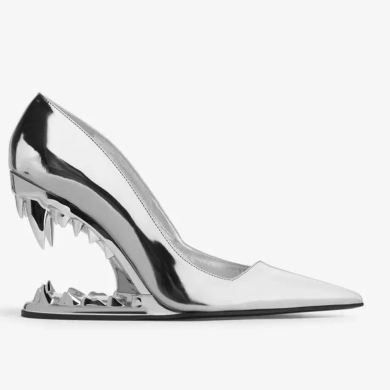 Sexy Pointy Toe Super High Heel Pumps Women Metal Tiger Tooth Heel Runway Pumps Lady Fashion Show Shoes Night Club