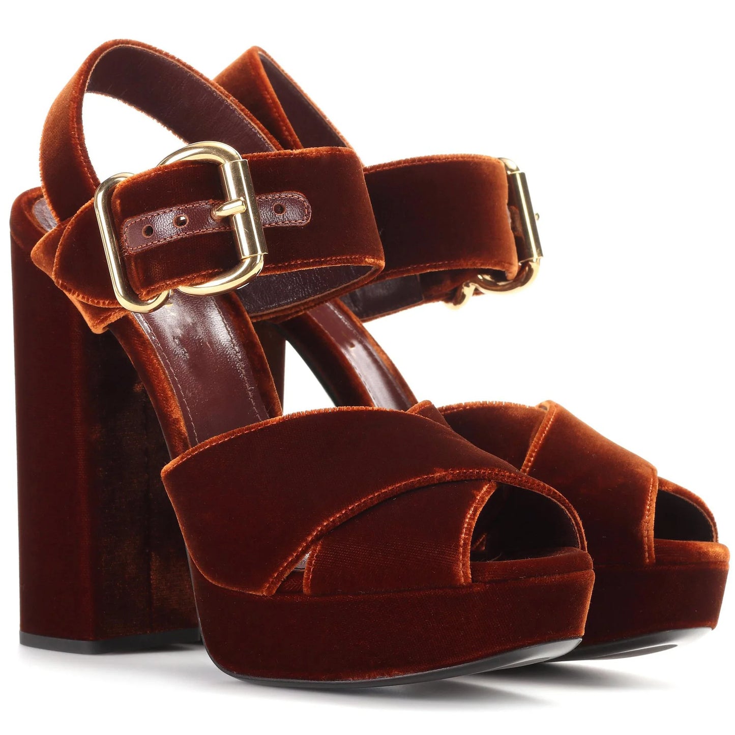 Velvet Cross Strap Platfrom Heeled Sandals Peep Toe Block Heel Buckle Strap Shoes Women Mixed Color Solid Shallow High Heels New