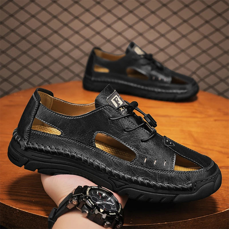 Summer Classic White Soft Bottom Handmade Stitching Beach Men's Shoes Outdoor Men's Comfortable Hollow Breathable Casual Shoes
