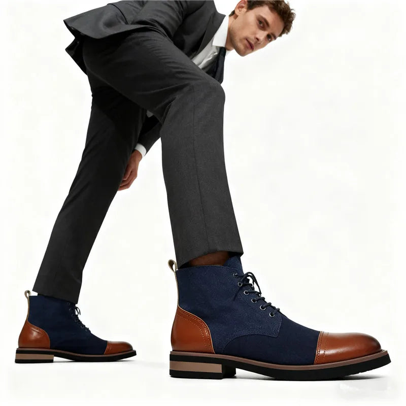 High Quality Men's Autumn New Comfortable High Top Casual Leather Shoes Fashion Brand Men's Lace Up Non Slip Casual Short Boots