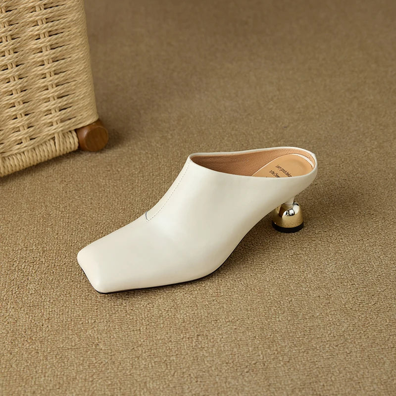 Dilalula 2025 Elegant Genuine Leather Thin High Mules Women Covered Toe Strange High Heels Ladies Party Dress Shoes Summer