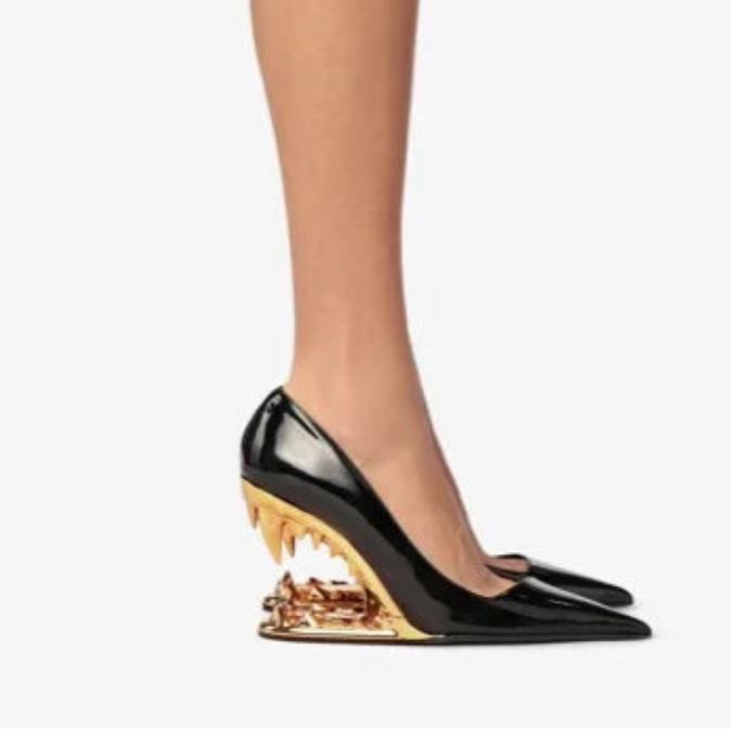 Sexy Pointy Toe Super High Heel Pumps Women Metal Tiger Tooth Heel Runway Pumps Lady Fashion Show Shoes Night Club