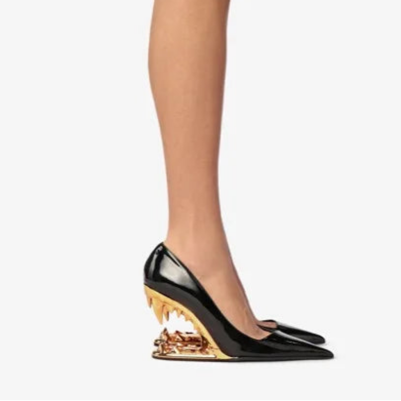 Sexy Pointy Toe Super High Heel Pumps Women Metal Tiger Tooth Heel Runway Pumps Lady Fashion Show Shoes Night Club