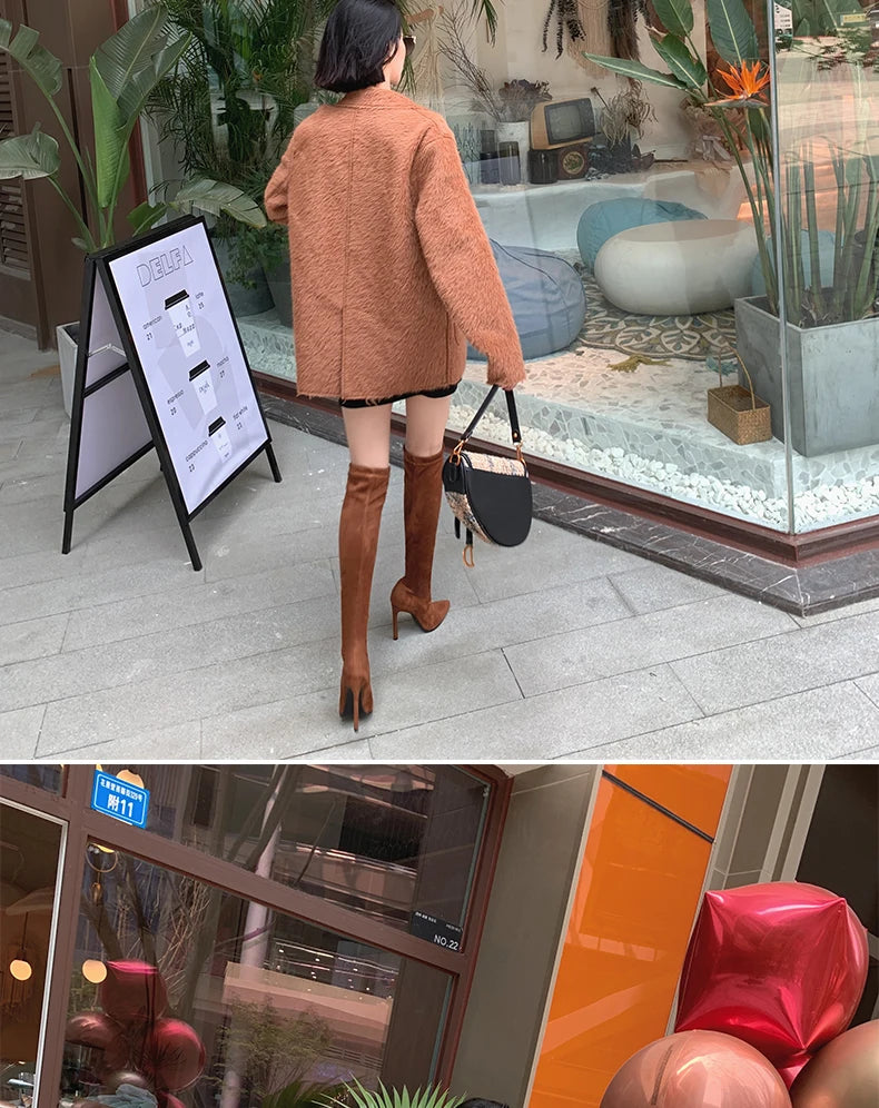 Sexy Glamourous Women Thigh High Boots Thin High Heeled Long Boots Leopard Print Snake Pointed Toe Over The Knee High Winter Bootie