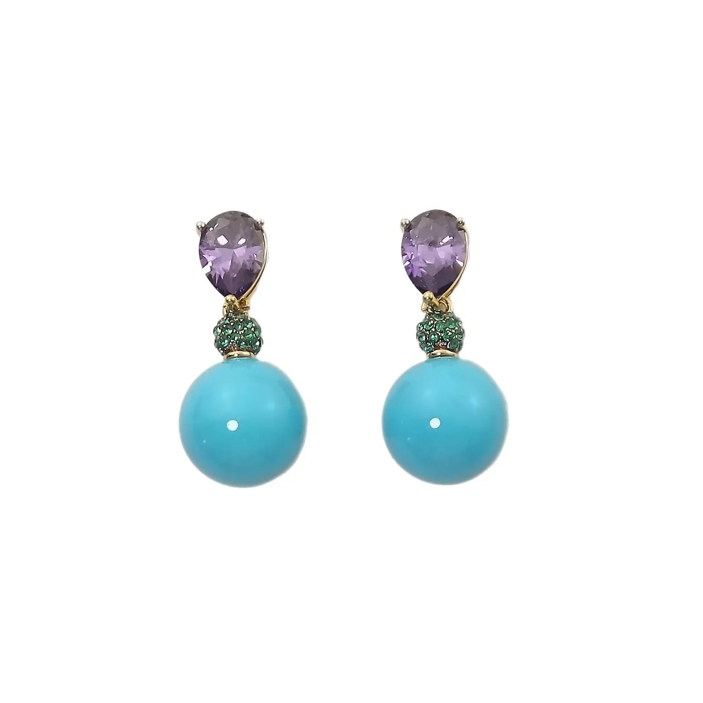 Elegant Purple Turquoise Zirconia Stud Earrings Fashionable Stylish Versatile High-End Feelings Bright Zircon Ear Jewelry
