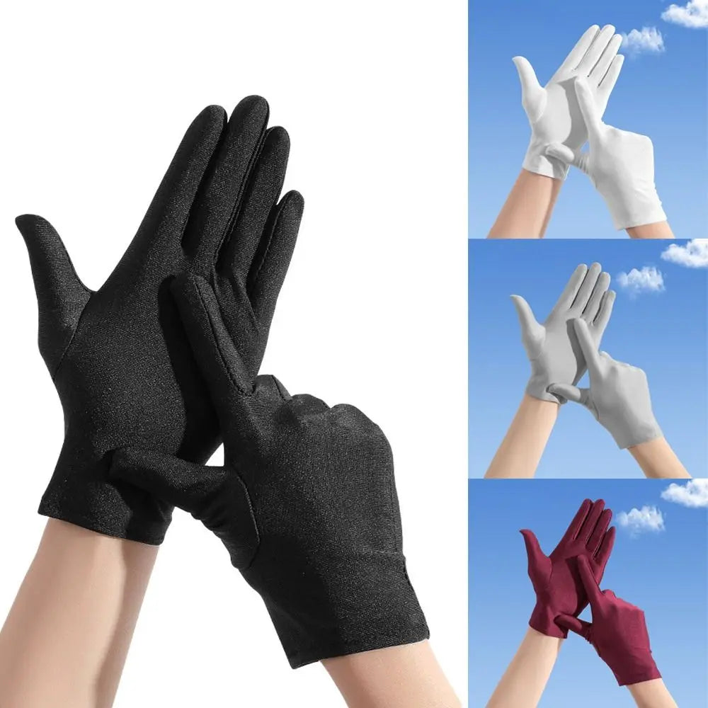 Solid Color Milk Silk Driving Gloves Non-Slip Stretch Ceremonial Gloves Sunscreen Breathable Serving Waiters Mittens Women