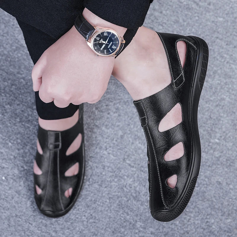 Summer Men Sandals Leisure Beach High Quality Genuine Leather Sandals Fashion Men's  Hollow Out Sandals Luxury Designer Shoes