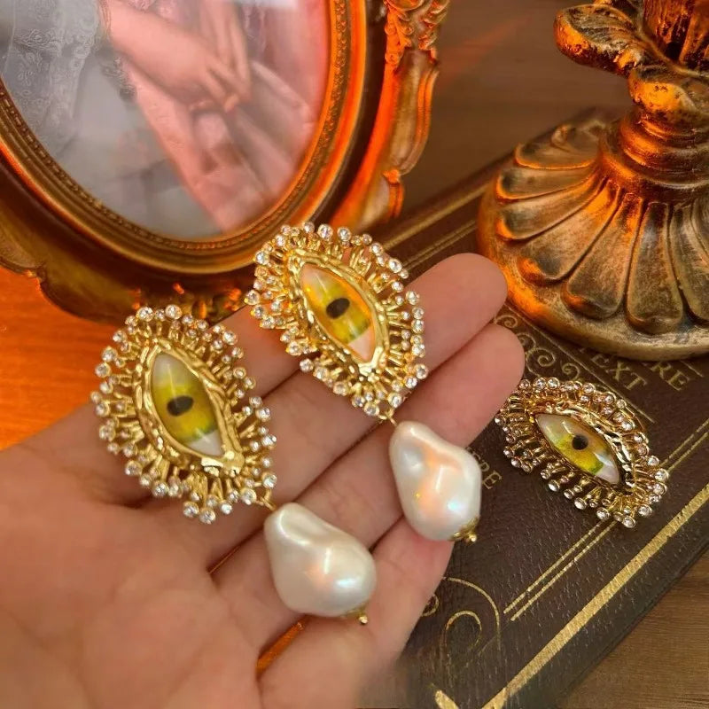 NISHIZAWA Earrings for Women Hyperbole Eye Tassels Palace Style Vintage Luxury Aretes De Mujer Pearls Fashion Party Jewelry