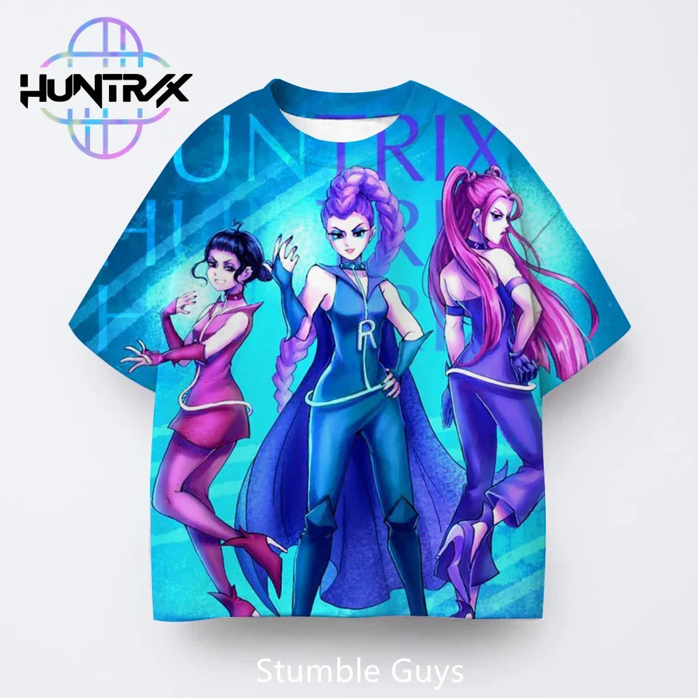 Summer Casual Fashion Kids Kpop Demon Hunters 3D Cartton Short Sleeve Boys Girls T-Shirt Anime Clothes