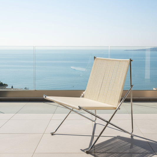 Designer Woven Rope Leisure Chair, Stainless Steel Frame Recliner Single Sofa, Minimalist Casual Chair for Balcony Living Room