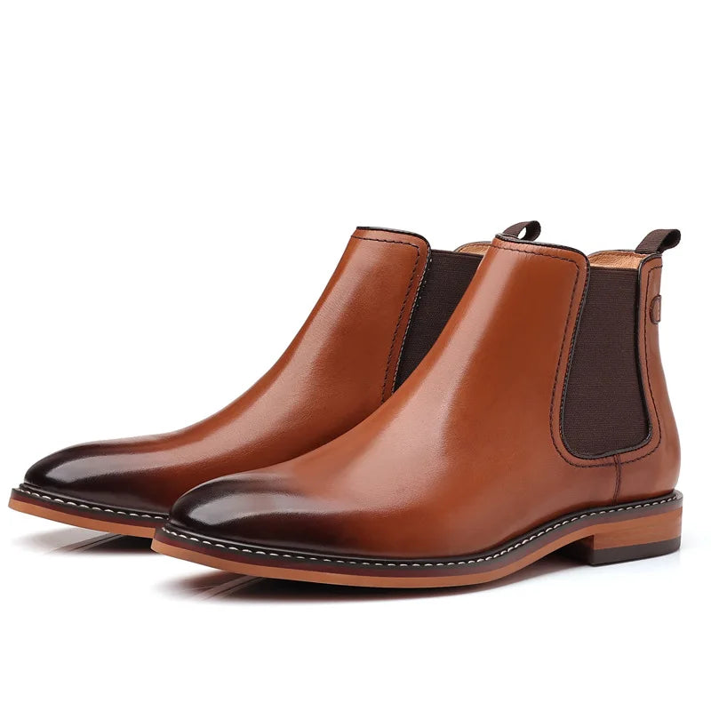 Elegant Men's Chelsea Boots Genuine Cow Leather Handmade Boot Shoes Work Shoes For Formal Dress Wedding Business Party New