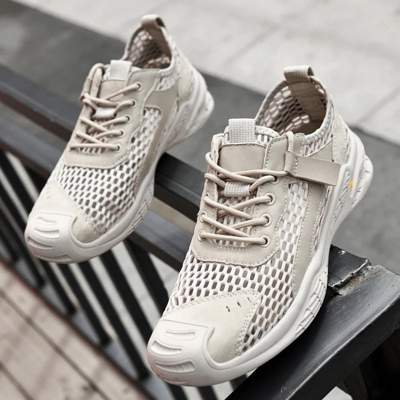 Breathable Men Casual Mesh Shoes Lightweight Summer Flats Comfortable Driving Shoes Simple Style Outdoor Walking Shoes Sneakers