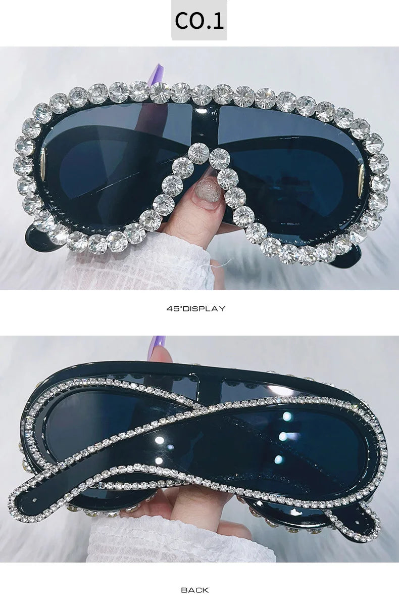 Shiny Diamonds Y2K Sunglasses Women Luxury Oversized One Piece Sun Glasses Goggle Female Trends Rhinestone Shades Eyewear UV400