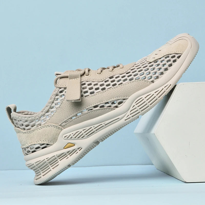 Breathable Men Casual Mesh Shoes Lightweight Summer Flats Comfortable Driving Shoes Simple Style Outdoor Walking Shoes Sneakers