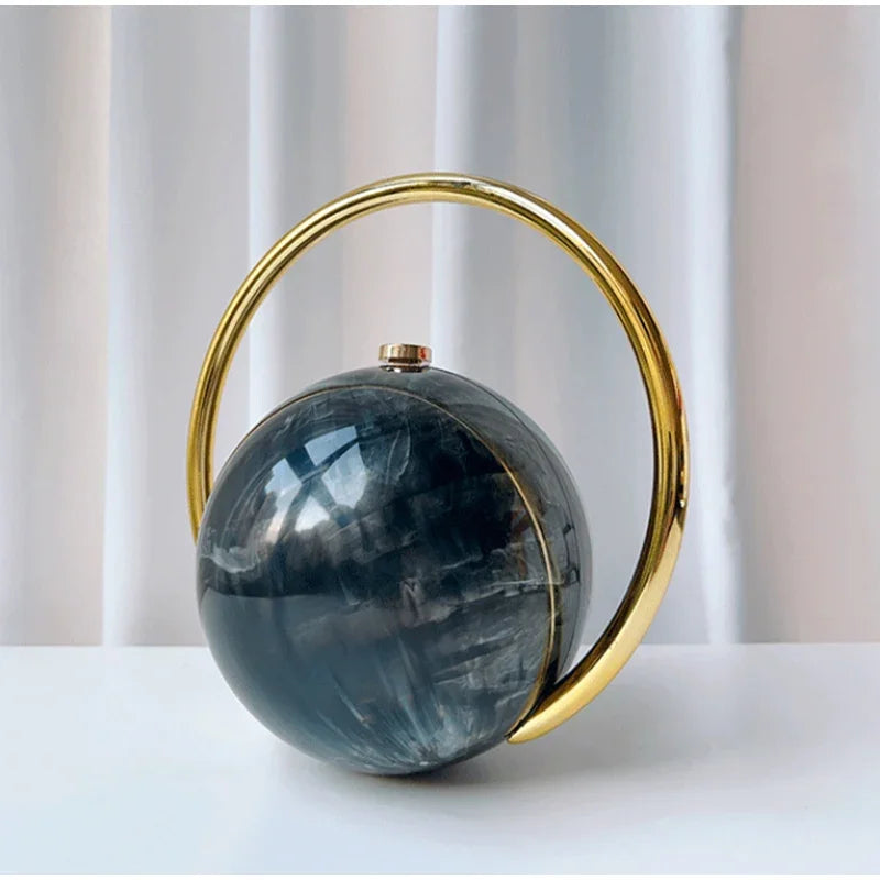  Designer Electroplating Circular Handle Handbag,Sphere Evening Elegant Clutch Purse,Women Fashion Marble Pattern Tote Bag
