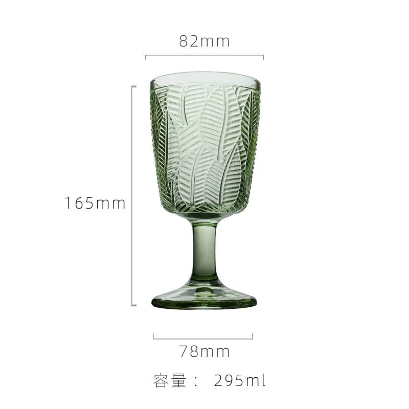 Relief Leaf Glass Cup Red Wine Glass Juice Cup Cocktail Glasses 295ml Hand Painted High Footed Cup Household Glass Wine Set