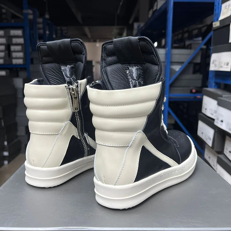 Men's Casual Shoes Genuine Leather Shoes for Women Owen Geo Black Solid Sneakers Lace-up Men's Shoes