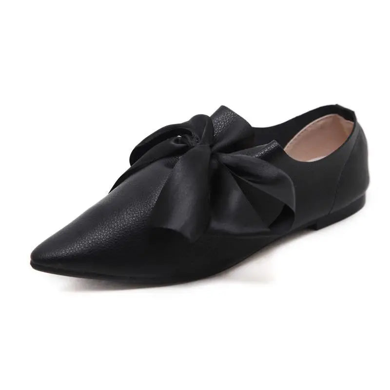 European Catwalk Shoes Woman Pleated Leather Flats 2025 Silk Bow-knot Ballerinas Ladies Espadrilles Barefoot Pointed Toe Loafers