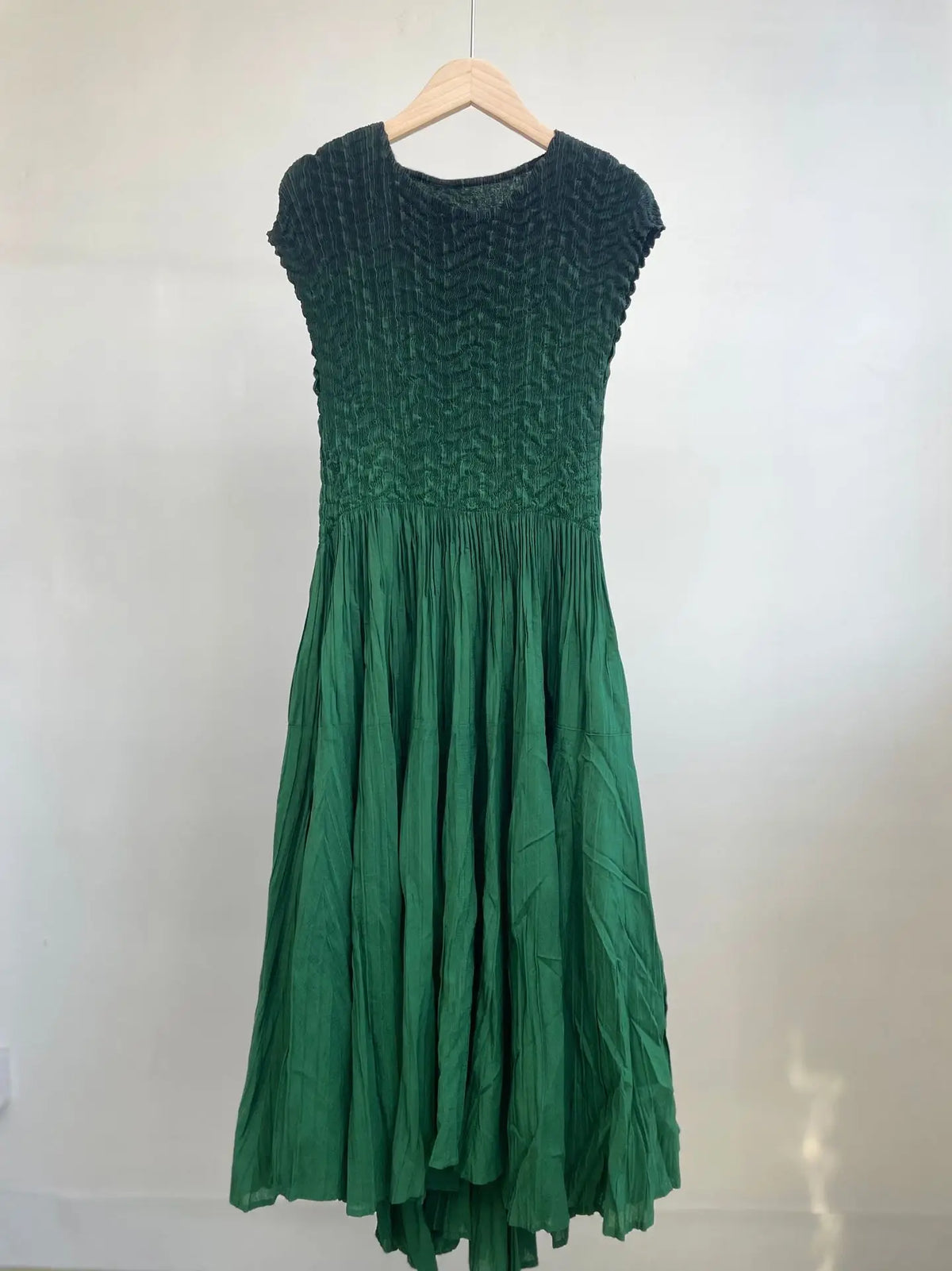 Summer Miyake Gradient Printing Pleated Slim Fit Round Neck Sleeveless Gradient Splice Dress