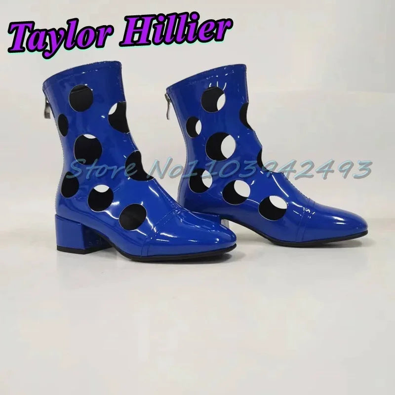 Silver Hollow Heeled Sandals Round Toe Heels Women Designer Luxury Shoes Spring Summer Hole Boots Ankle Short Boots Size Zipper