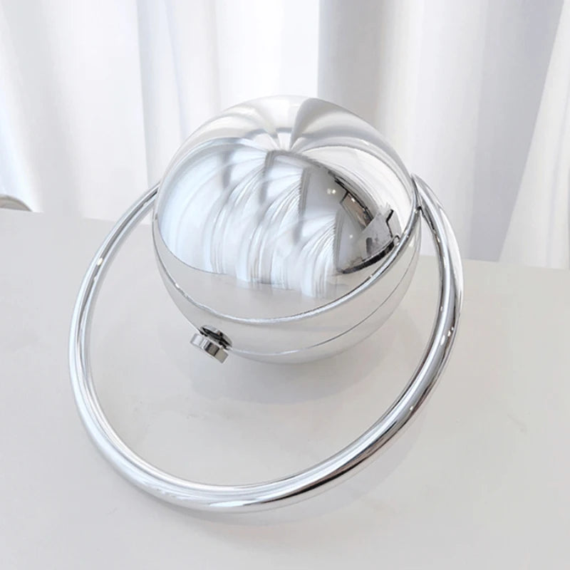 Designer Electroplating Circular Handle Handbag,Sphere Evening Elegant Clutch Purse,Women Fashion Marble Pattern Tote Bag
